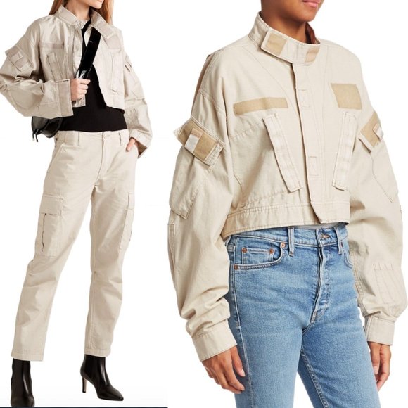 Re/Done Jackets & Blazers - RE/DONE Cropped Cotton Cargo Jacket In Neutral